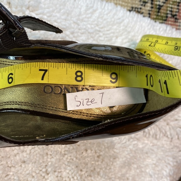 Womens FRANCO SARTO Thick heeled PUMPS W/ Buckle Strap Brown Suede & Patent!👠❤️ - Picture 3 of 10